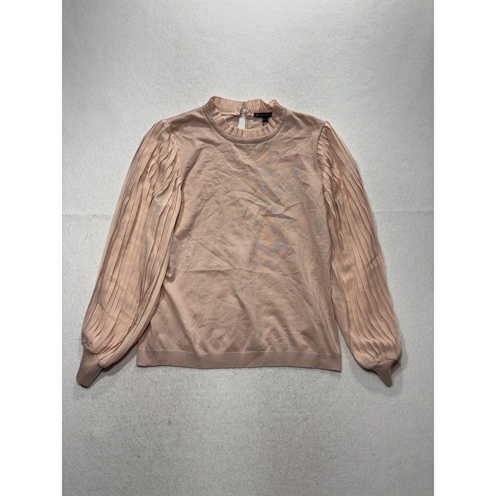 Adrianna Papell Pink Mock Neck Pleated Balloon Sleeve Sweater Womens Large NEW